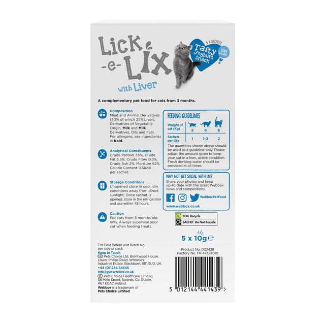 Webbox Lick-e-Lix with Liver Yoghurty Cat Treats 5 x 10g GOODS M&S