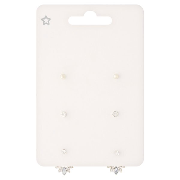 Superdrug Silver Tone Diamante Trio Stud Pack GOODS Superdrug