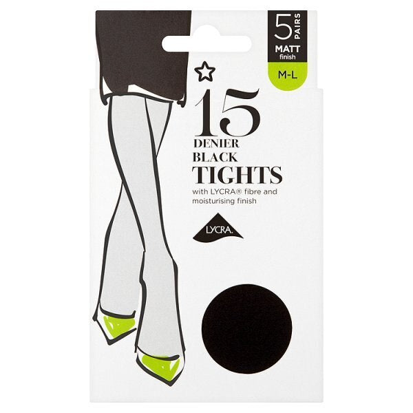 Superdrug 5 Pack 15 Denier Lycra Tights -Black GOODS Superdrug