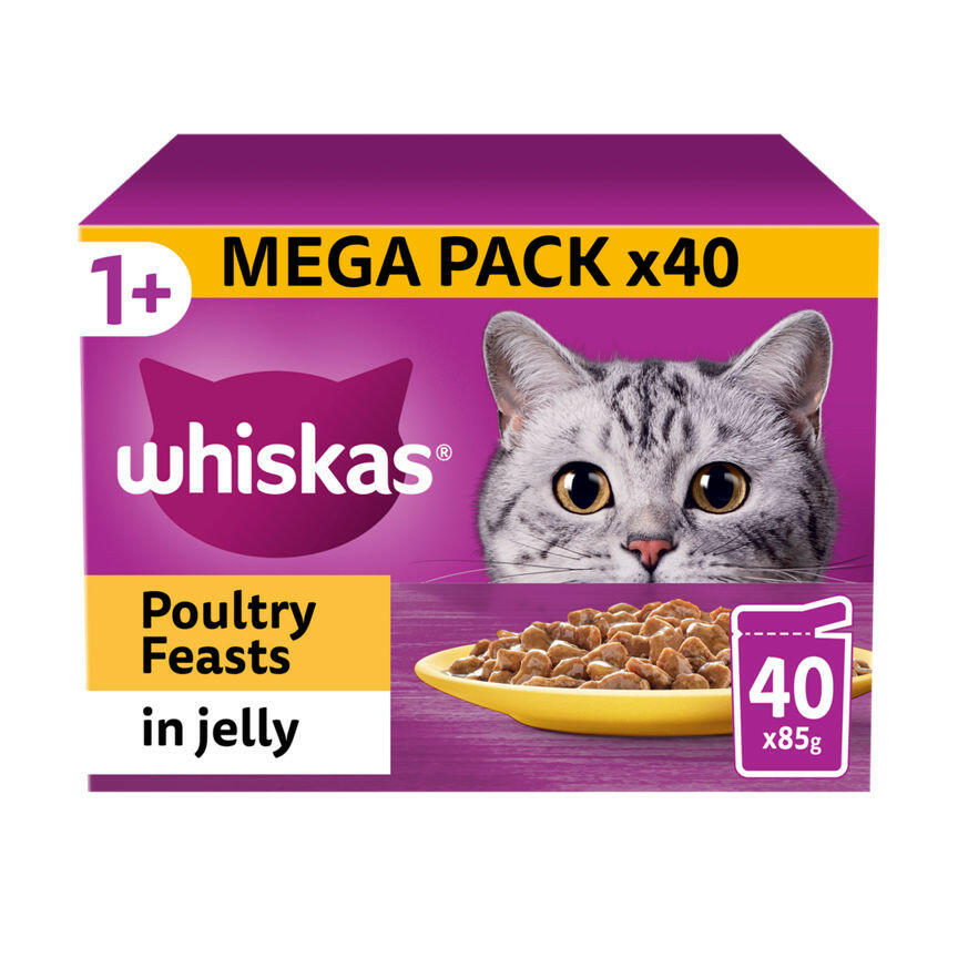 Whiskas 1+ Poultry Feasts Adult Wet Cat Food Pouches in Jelly GOODS ASDA