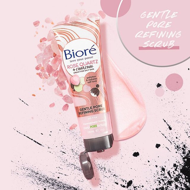 Biore Rose Quartz & Charcoal Gentle Pore Refining Face Scrub for Oily Skin 110ml - McGrocer