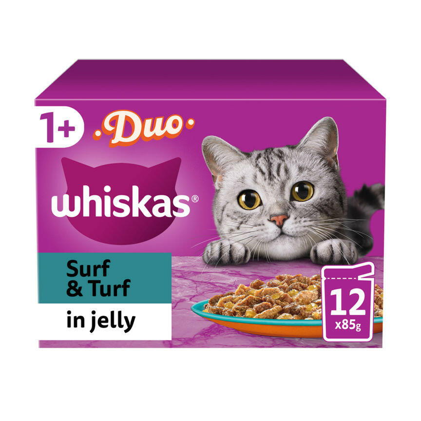 Whiskas 1+ Duo Surf & Turf Adult Wet Cat Food Pouches in Jelly GOODS ASDA