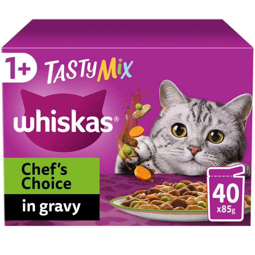 Whiskas 1+ Chef's Choice Mix Adult Wet Cat Food Pouches in Gravy GOODS ASDA