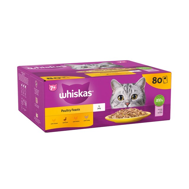 Whiskas 7+ Senior Wet Cat Food Poultry Feasts in Jelly 80 x 85g GOODS M&S