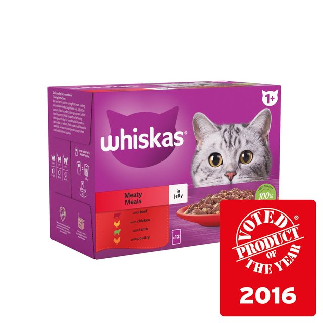 Whiskas 1+ Adult Wet Cat Food Pouches Meaty Meals in Jelly 12 x 85g GOODS M&S
