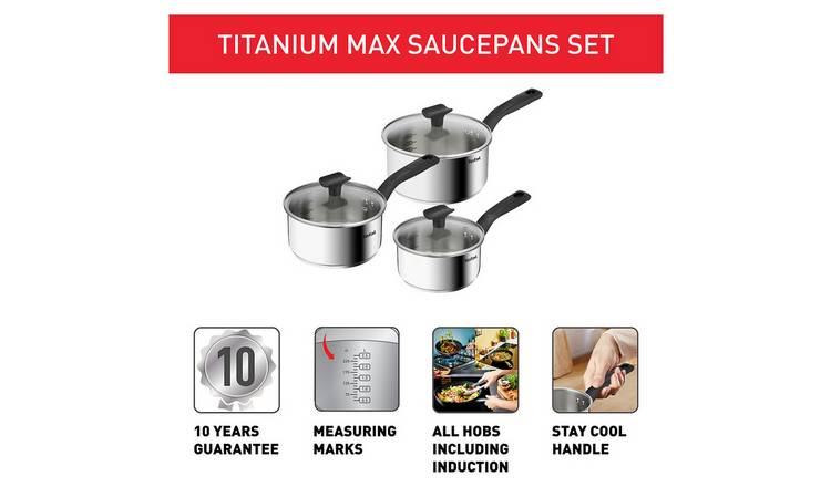 Tefal Titanium Max 3 Piece Stainless Steel Pan Set - Silver GOODS Argos