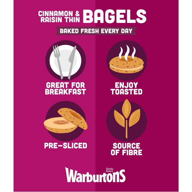 Warburtons Cinnamon & Raisin Thin Bagels 6 per pack - McGrocer