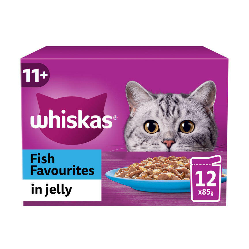 Whiskas 11+ Fish Favourites Senior Wet Cat Food Pouches in Jelly 12 x 85g GOODS ASDA