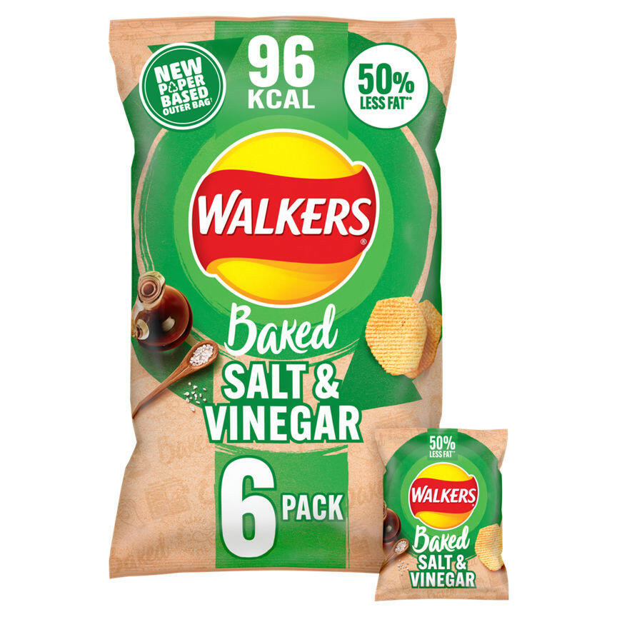 Walkers Baked Salt & Vinegar Multipack Snacks Crisps 6 x 22g GOODS ASDA