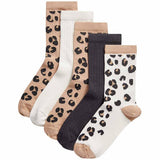 MS Girls Leopard Ribbed Socks 5 Pack Size 6-85 Small