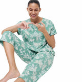 M&S Womens Floral Print Cropped Pyjama Set, S, Seafoam