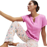 M&S Rib Pointelle Henley Pyjama Set, 10, Pink