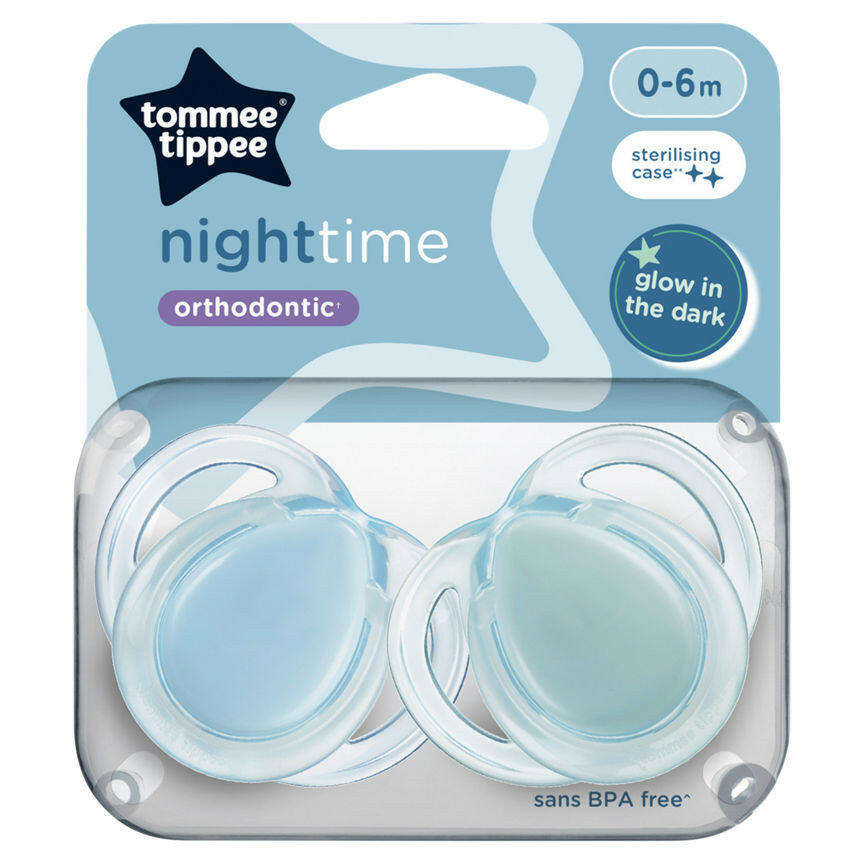Tommee Tippee Closer to Nature Night Time 2 Orthodontic Soothers 0-6m GOODS ASDA