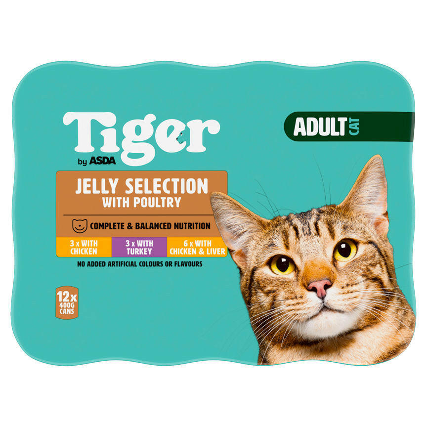 Tiger by ASDA Adult Cat Food Jelly Selection with Poultry 12 x 400g Cans GOODS ASDA