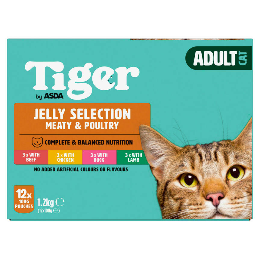 Tiger by ASDA Adult Cat Food Jelly Selection Meaty & Poultry 12 x 100g Pouches GOODS ASDA