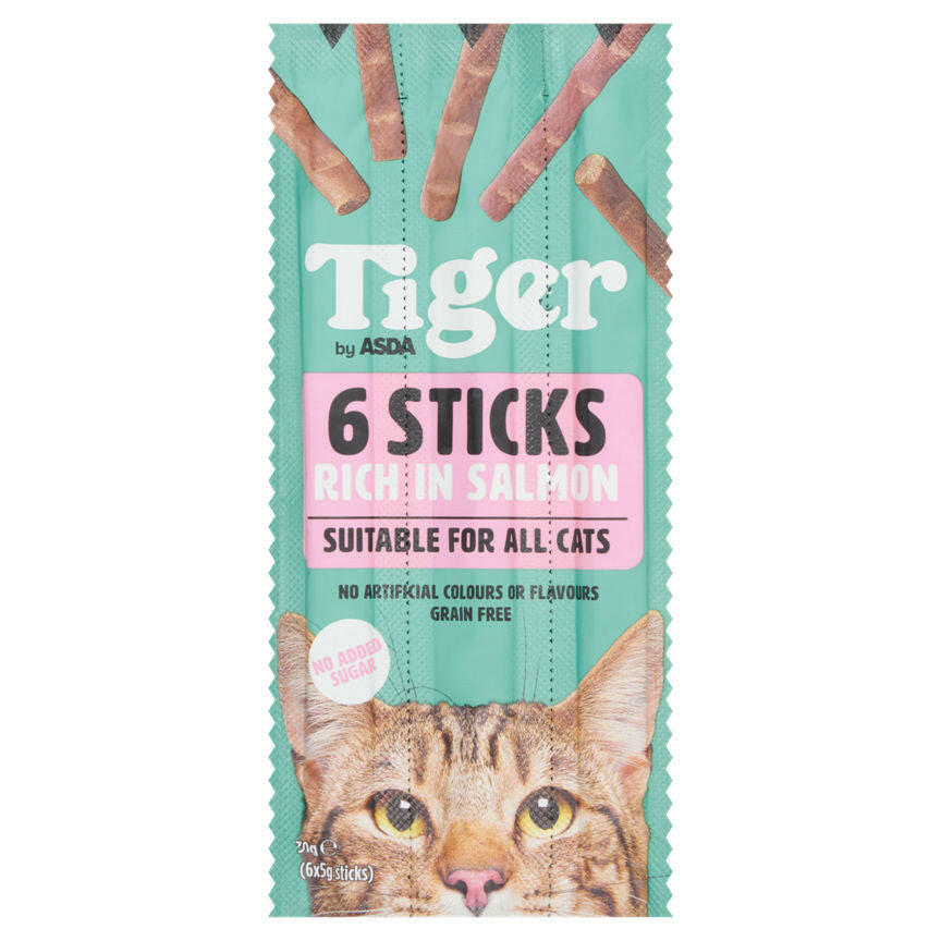 Tiger by ASDA 6 Sticks Rich In Salmon Suitable For All Cats 30g GOODS ASDA