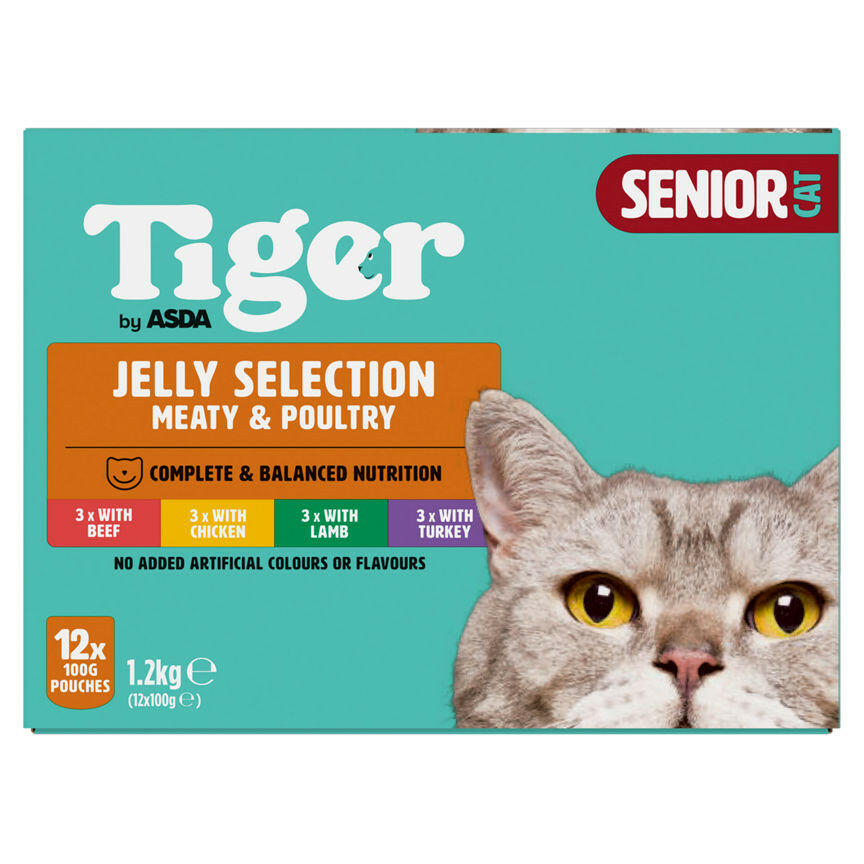 Tiger by ASDA Senior Cat Jelly Selection Meaty & Poultry 12 x 100g Pouches GOODS ASDA
