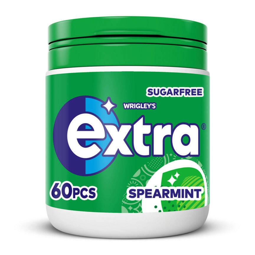Wrigley's Extra Spearmint Chewing Gum Sugar Free Bottle 60 Pieces Snacks & Confectionery ASDA