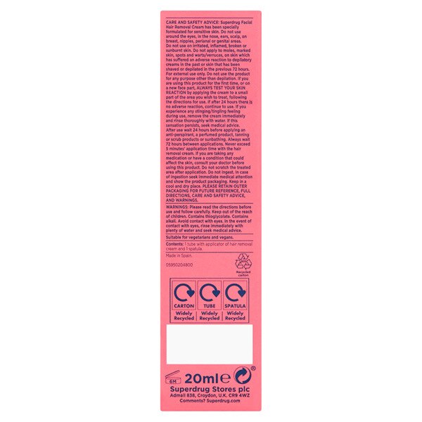 Superdrug Sensitive Facial Hair Removal Cream 20ml GOODS Superdrug