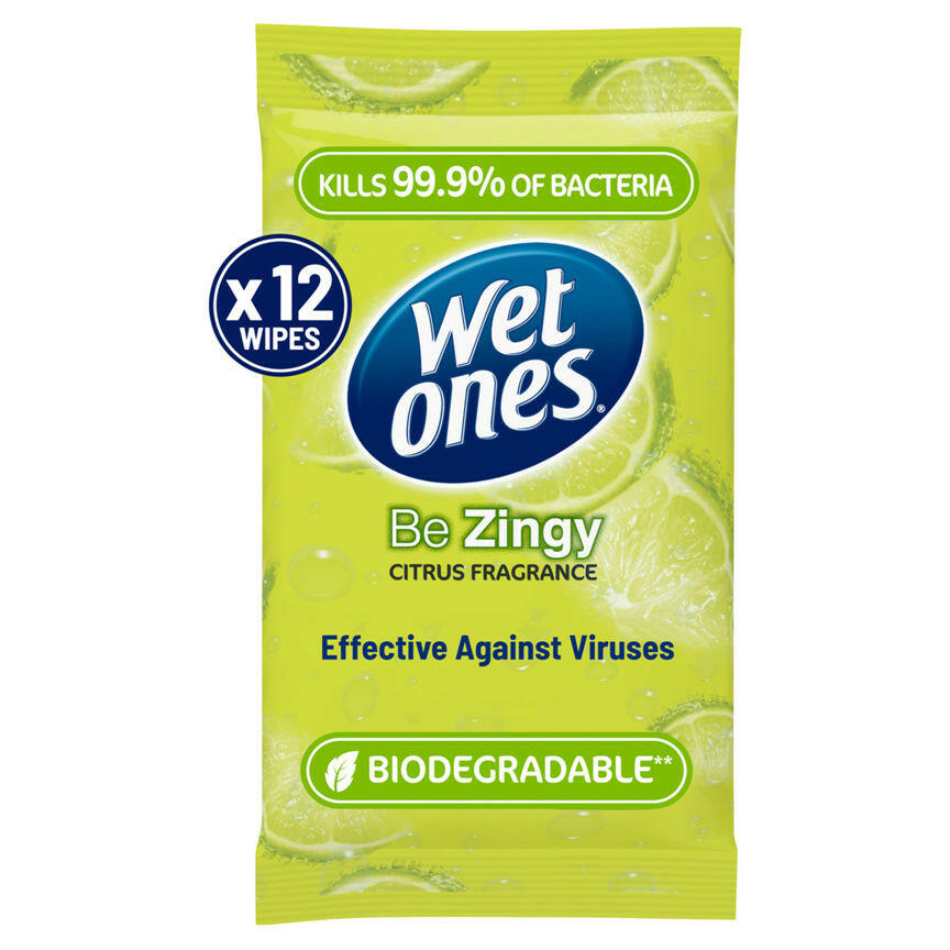 Wet Ones Be Zingy 12 Antibacterial Hand & Body Wipes Citrus Fragrance GOODS ASDA