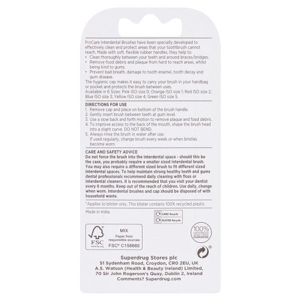 Superdrug Pro Care Interdental Brushes Green 0.8mm x6 GOODS Superdrug