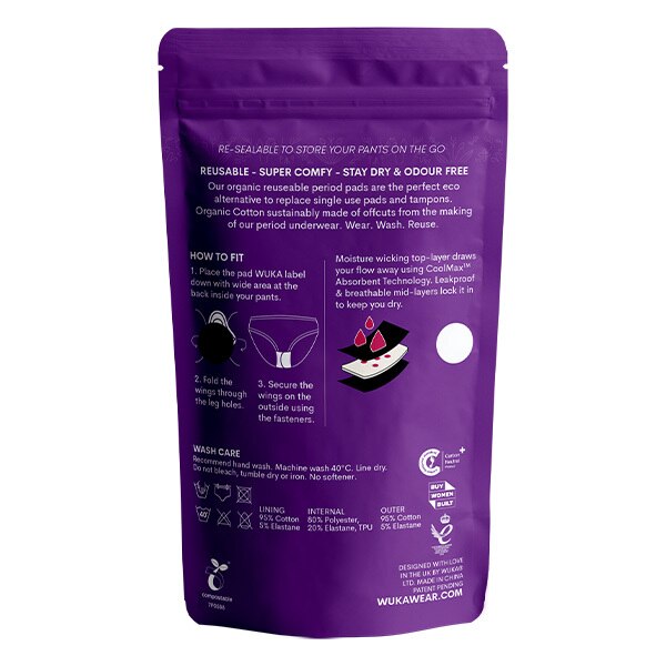 Wuka Reusable Pads Medium Flow, Pack Of 2 With Wash Bag GOODS Superdrug