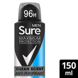 Sure Men 96hr Maximum Protection Clean Scent Anti-Perspirant 150ml GOODS M&S