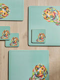 Set of 4 Teal Blue Sausage Dog Placemats and Coasters