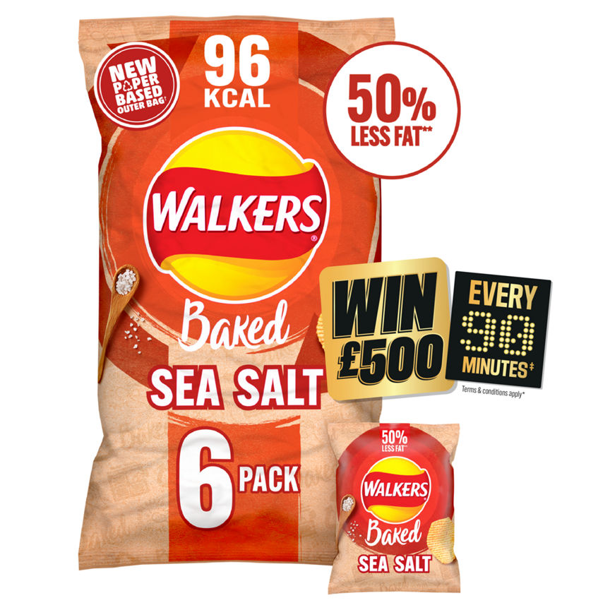 Walkers Baked Sea Salt Multipack Snacks Crisps 6 x 22g GOODS ASDA