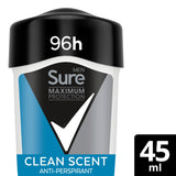 Sure Men Maximum Protection Anti-Perspirant Cream Stick Deodorant, Clean Scent 45ml deodorants & body sprays Sainsburys