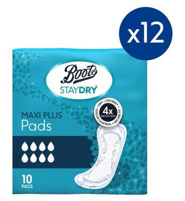 Staydry Maxi Plus Liners for Heavy Incontinence Bundle 12x 10 packs – 120 Pads GOODS Boots