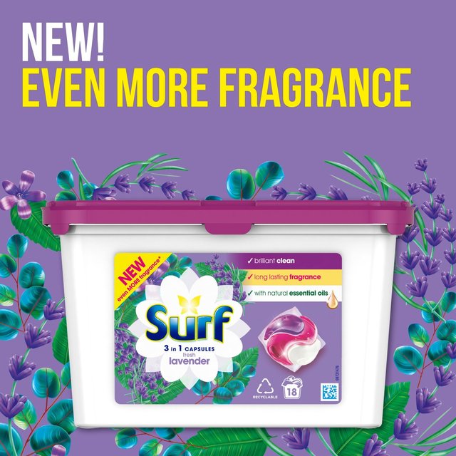 Surf Fresh Lavender 3 in 1 Washing Liquid Capsules 18 Wash 18 per pack GOODS M&S