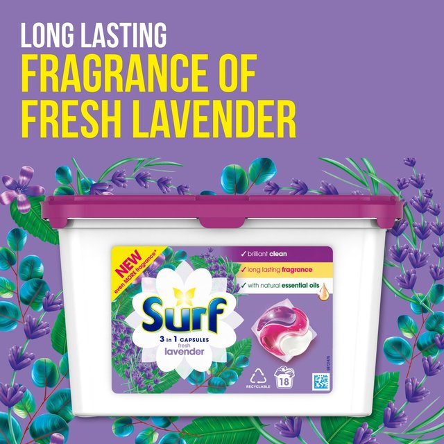 Surf Fresh Lavender 3 in 1 Washing Liquid Capsules 18 Wash 18 per pack GOODS M&S