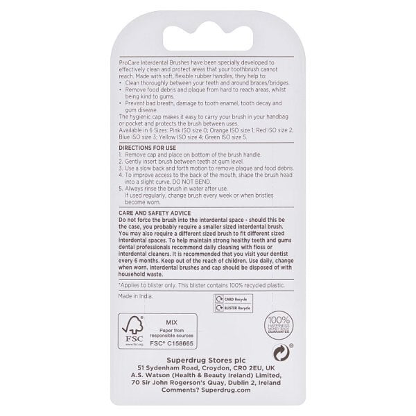 Superdrug Pro Care Interdental Brushes Red 0.5mm GOODS Superdrug