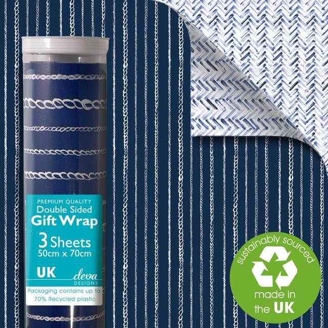 Yacht Club Double Sided Gift Wrap Sheets   3 per pack GOODS M&S