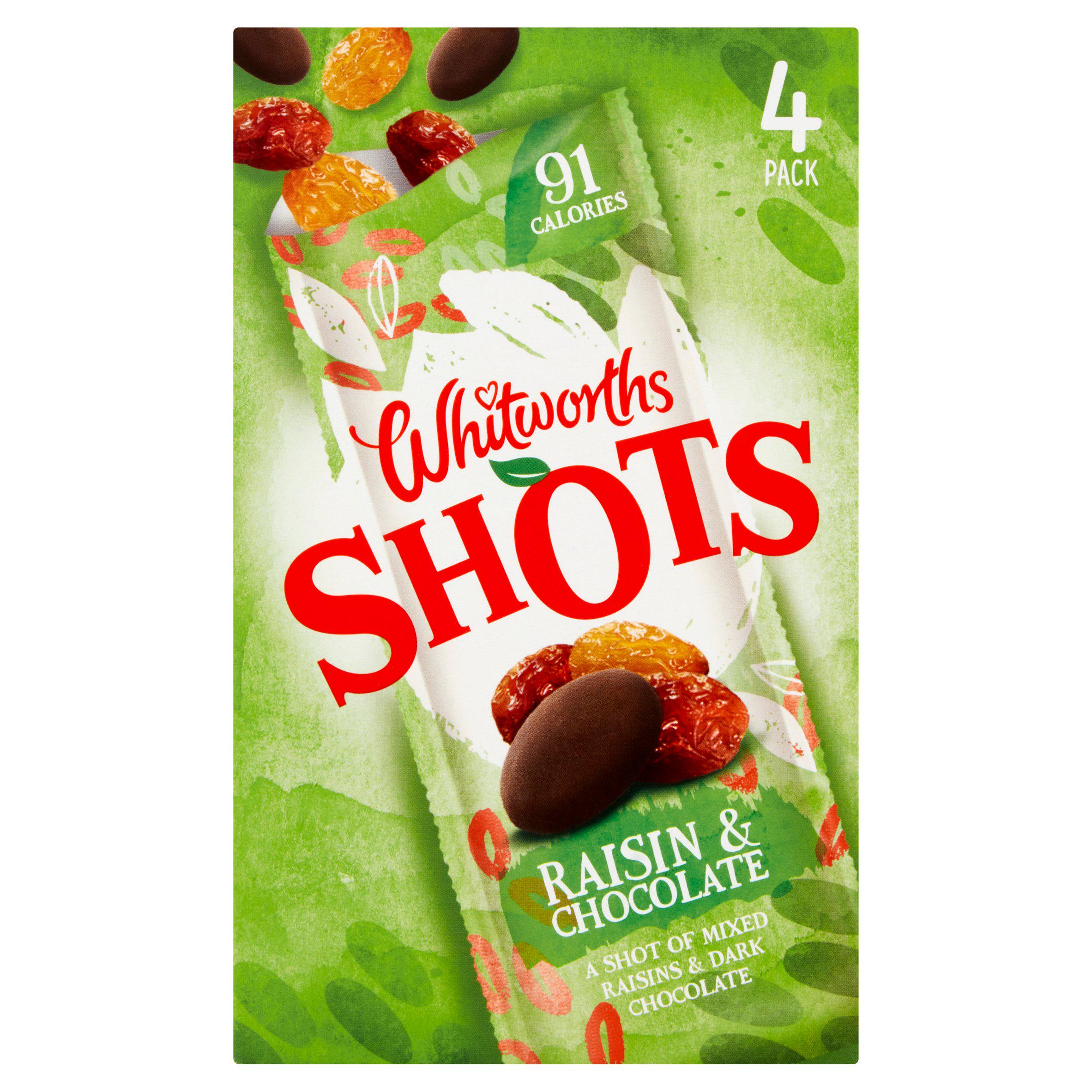 Whitworths Shots 4 Snack Pack Raisin & Chocolate 4x25g GOODS Sainsburys