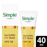 Simple Invisible UV Fluid SPF 50 Face Moisturiser - Reduces Dark Spots Evens Tone 40ml