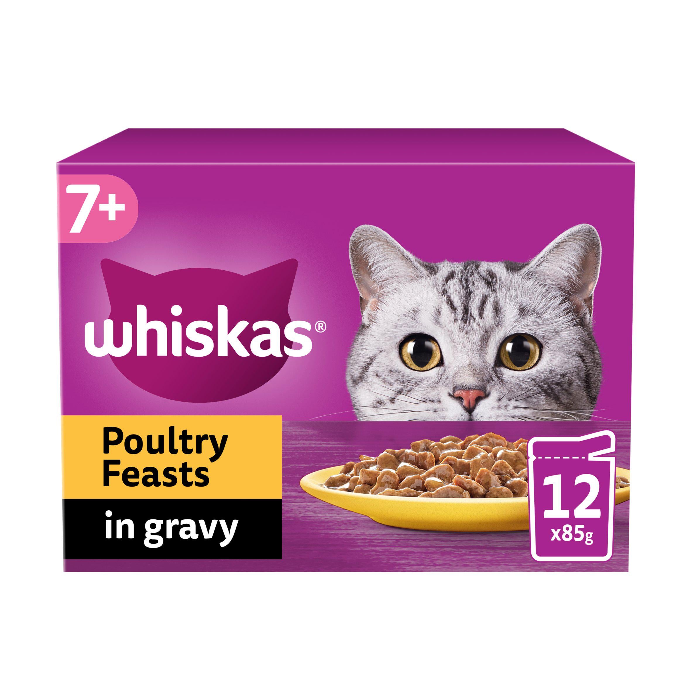 Whiskas 7+ Poultry Feasts Senior Wet Cat Food Pouches in Gravy 12x85g GOODS Sainsburys