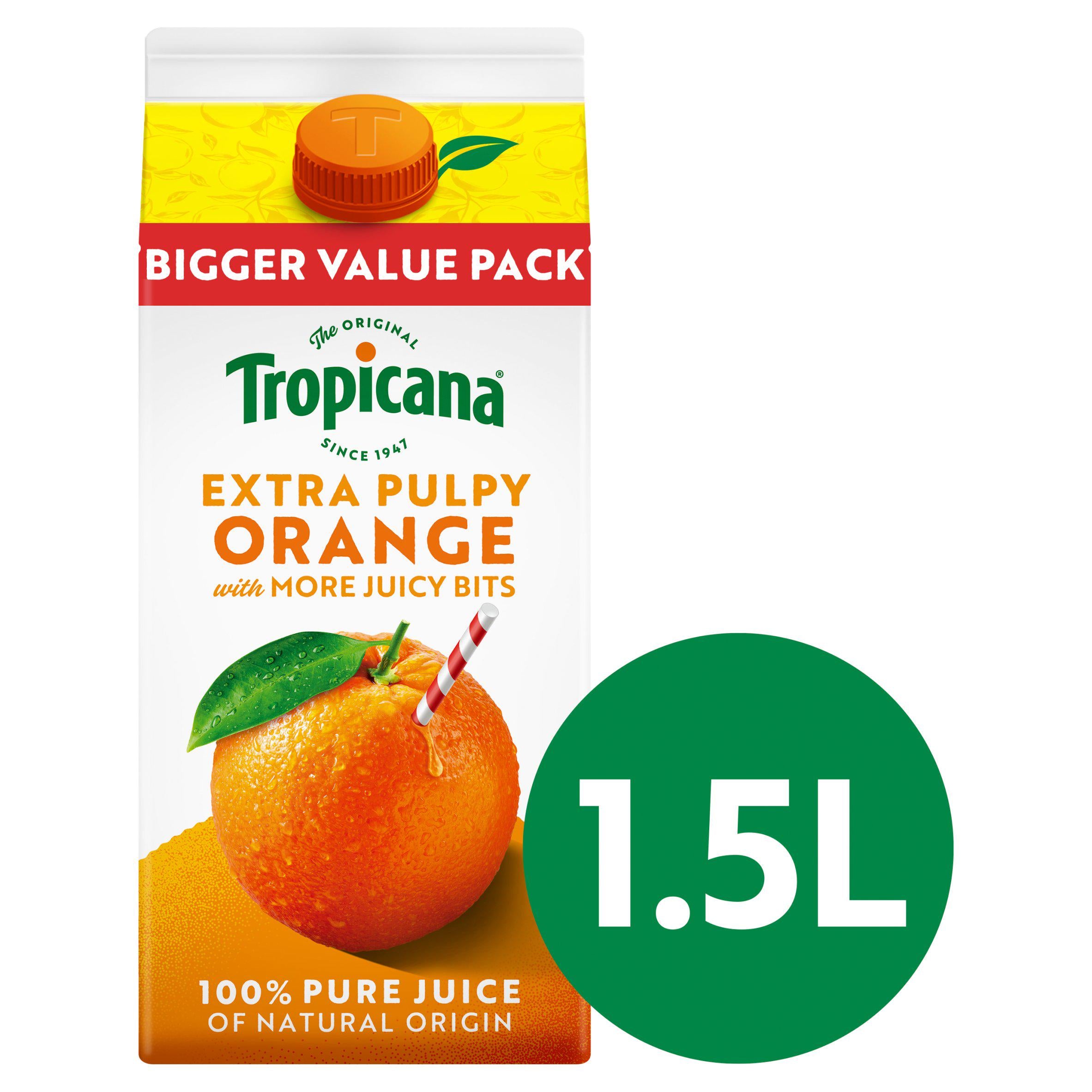 Tropicana Pure Orange Fruit Juice with Extra Juicy Bits 1.5L All chilled juice Sainsburys