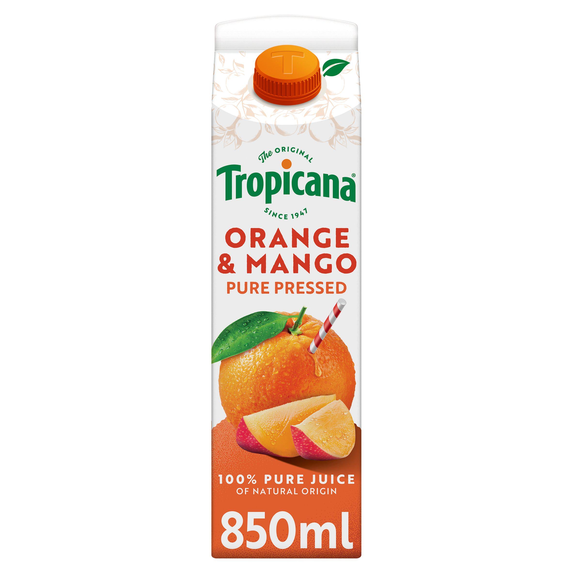 Tropicana Pure Orange & Mango Fruit Juice 850ml All chilled juice Sainsburys