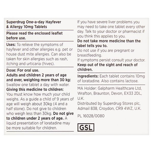 Superdrug Allergy & Hayfever 1 a Day Loratadine 14 Tablets GOODS Superdrug