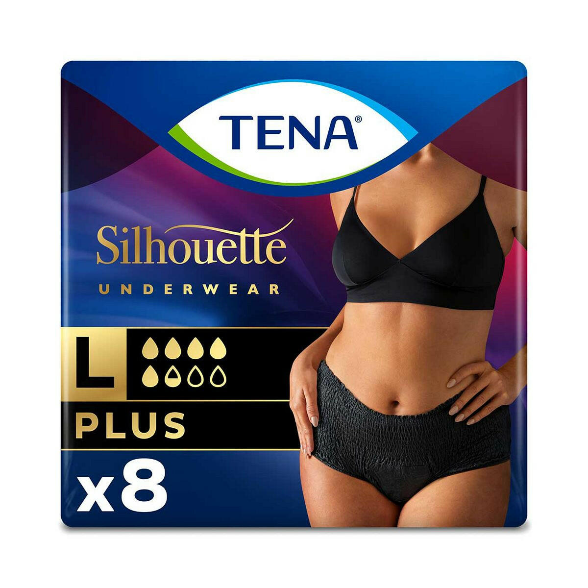 TENA Lady Silhouette Plus Black High Waist Incontinence Pants Large - 8 pack GOODS Boots
