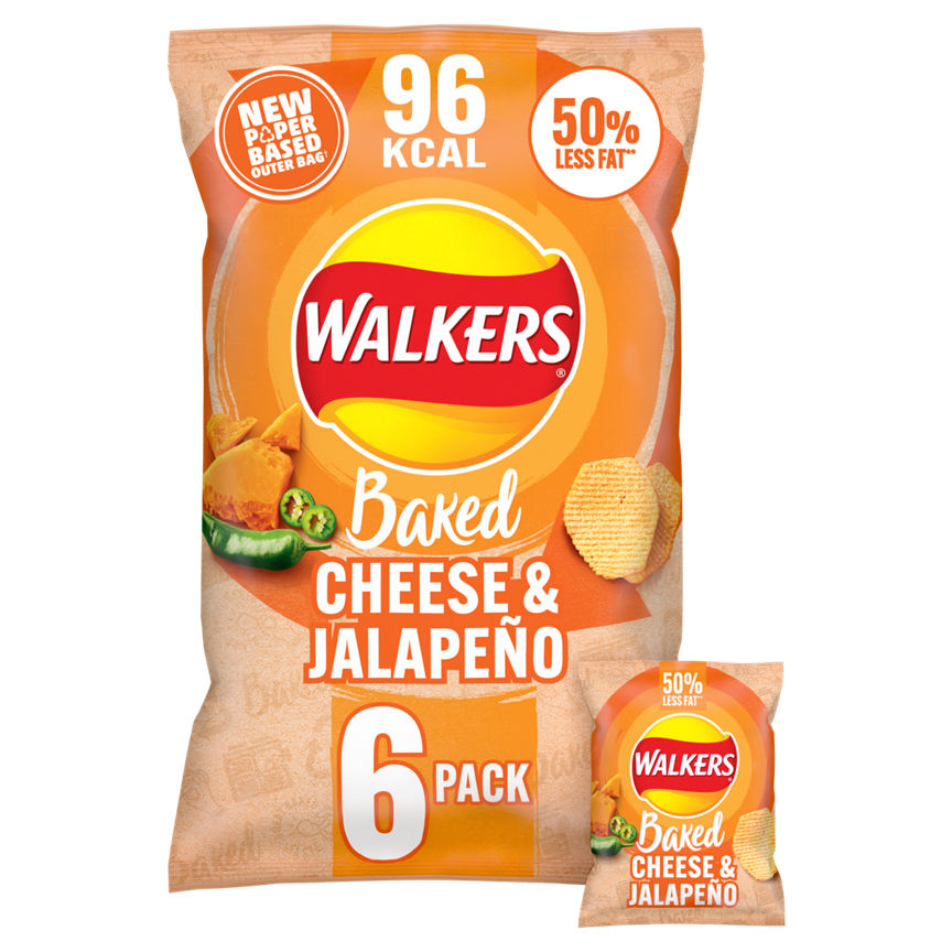 Walkers Baked Cheese & Jalapeño Multipack Snacks Crisps 6 x 22g GOODS ASDA