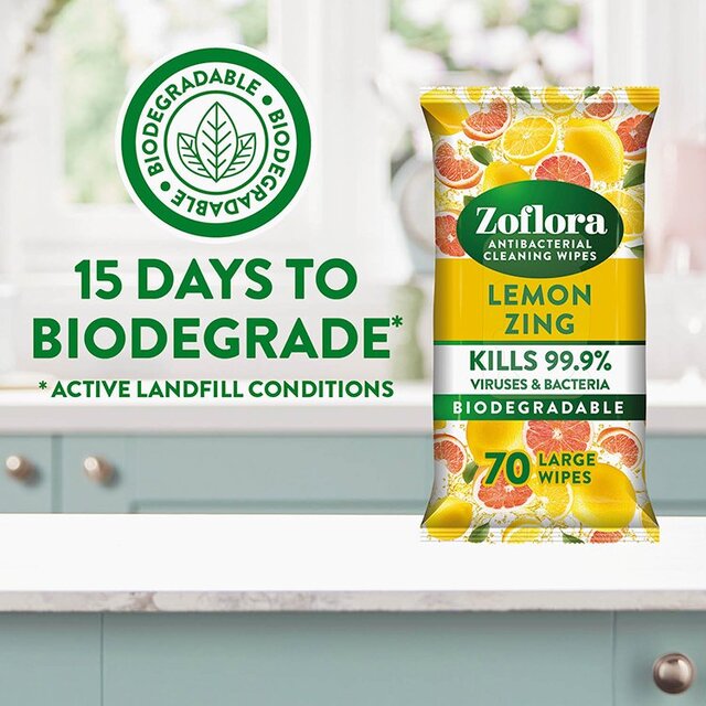 Zoflora Lemon Zing Antibacterial Multi-surface Wipes 70 per pack - McGrocer