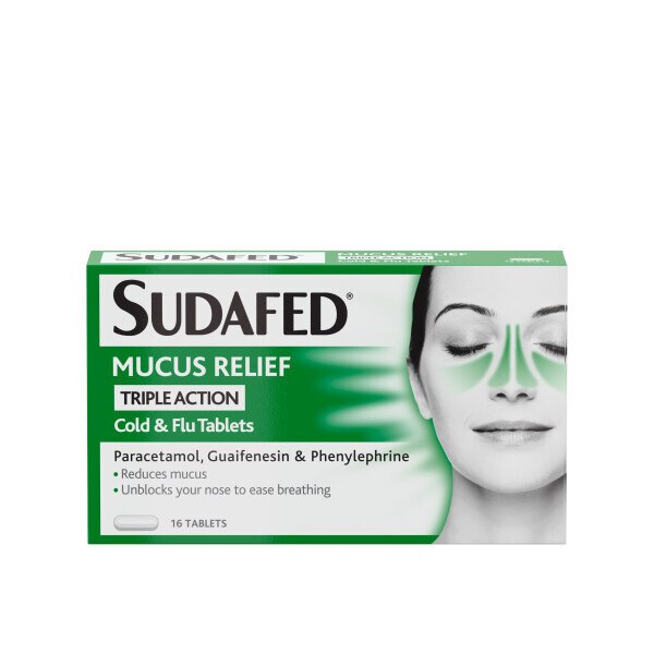 Sudafed Mucus Relief Triple Action Cold & Flu Tablets GOODS Superdrug