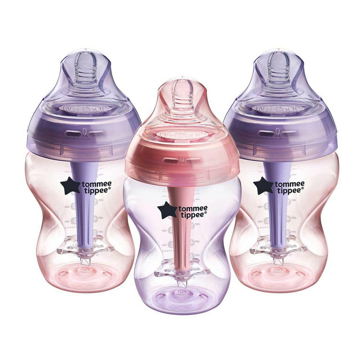 Tommee Tippee Advanced Anti-Colic Baby Bottle, 260ml, Breast-Like Teat, Triple-Vented Anti-Colic Wand, Pack of 3, Purple Baby Accessories & Cleaning Boots