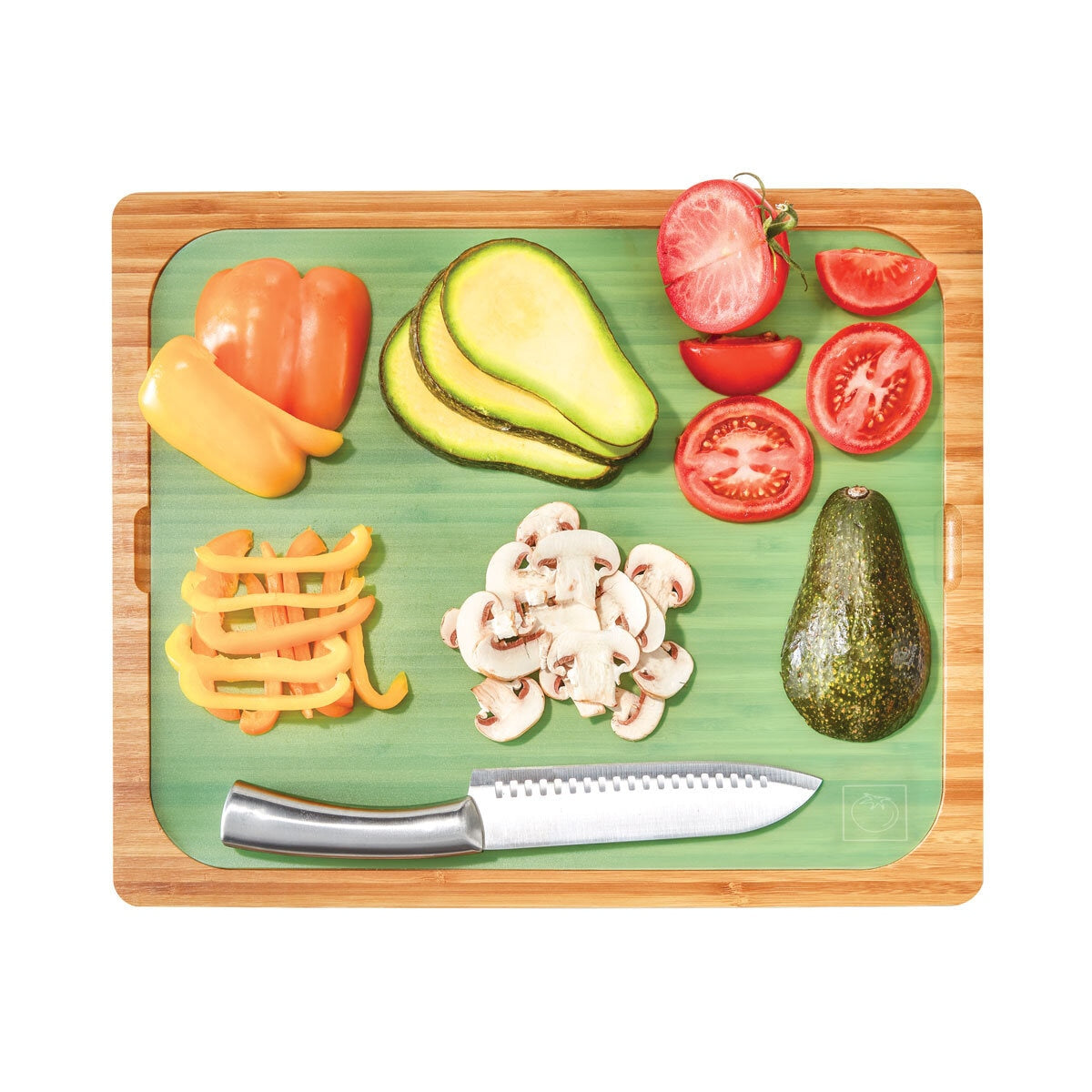 Seville Classics Bamboo Cutting Board with 7 Colour Coded Chopping Mats - McGrocer