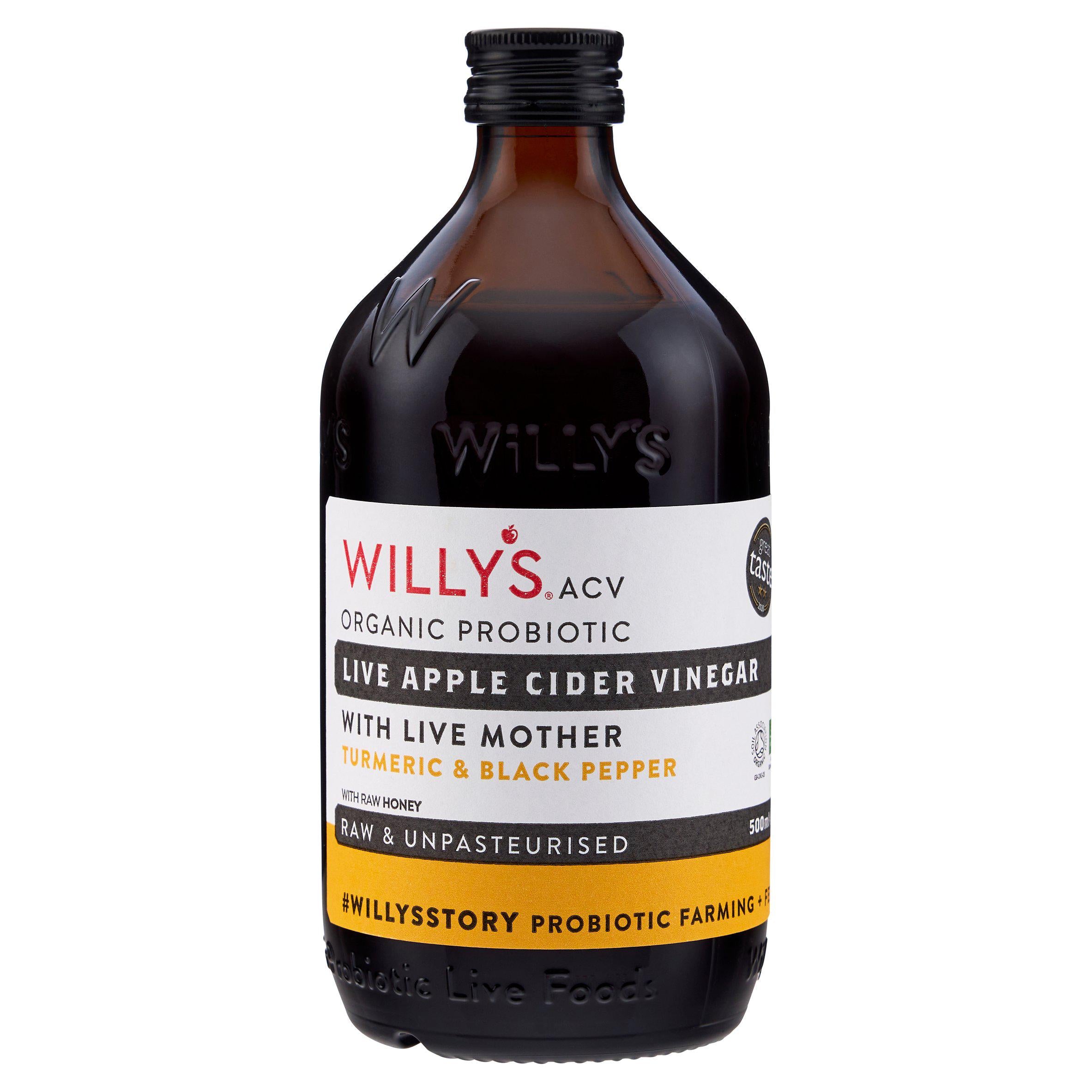 Willy's Organic Live Apple Cider Vinegar Honey & Turmeric 500ml GOODS Sainsburys