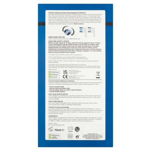 Superdrug Procare Rechargeable Electric Toothbrush Set Black GOODS Superdrug