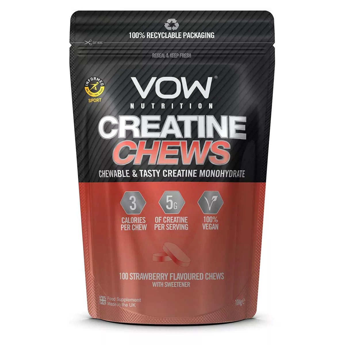 VOW Nutrition Creatine Chews Strawberry 100s - McGrocer